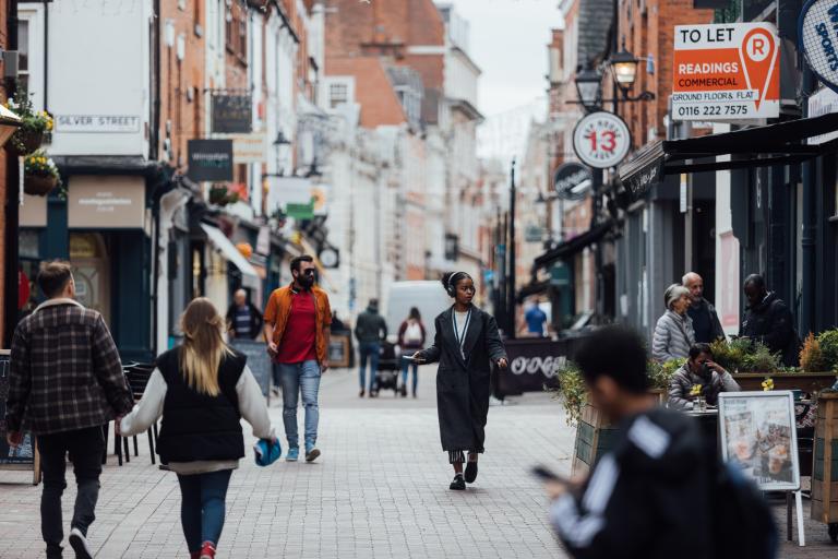 People walking on a pedestrianised street