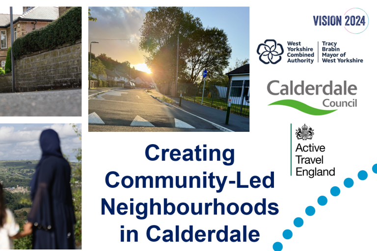 Collage of local outside scenes in Calderdale with council and ATE logos